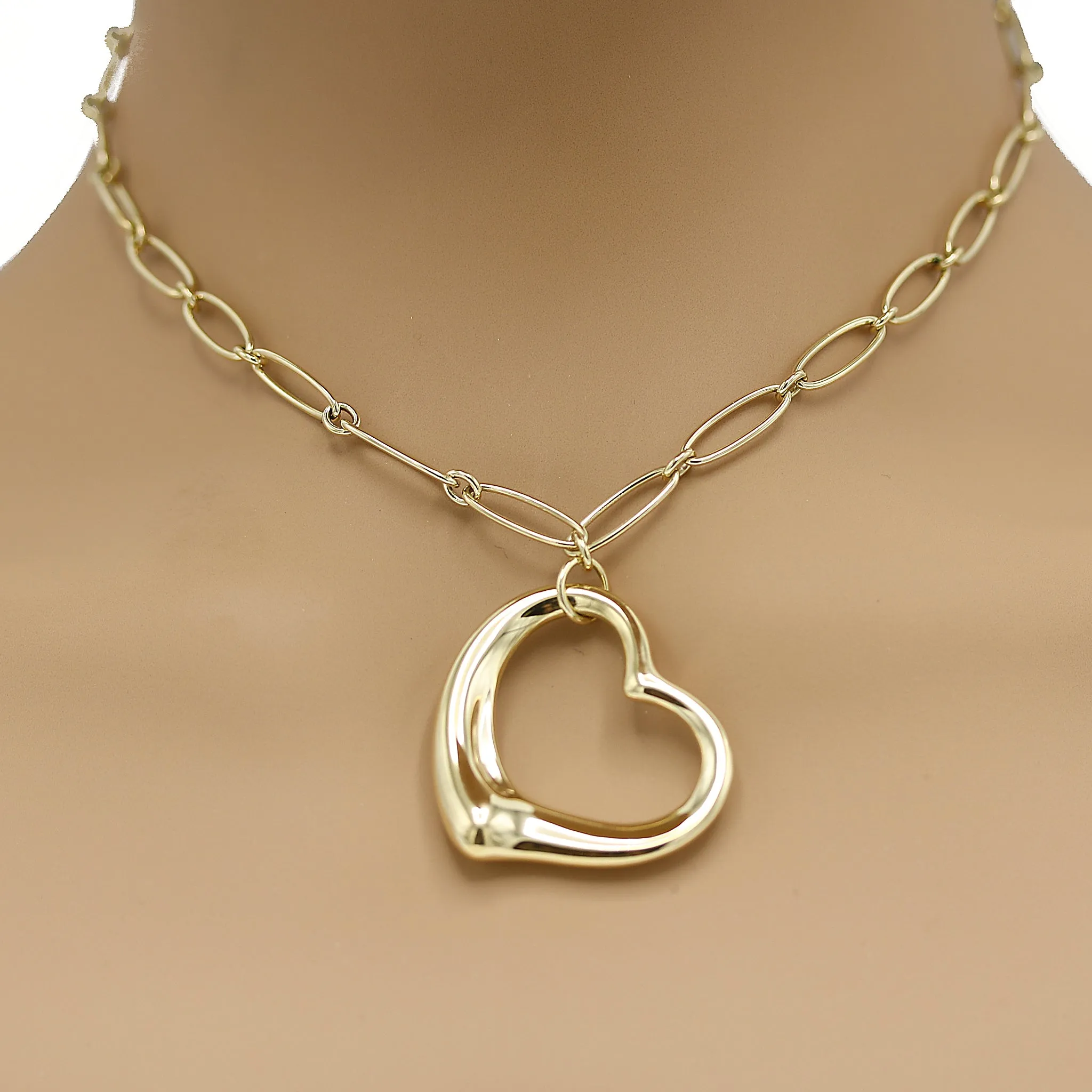 Tiffany and Co. Elsa Peretti Open Heart Pendant with Link Chain Necklace