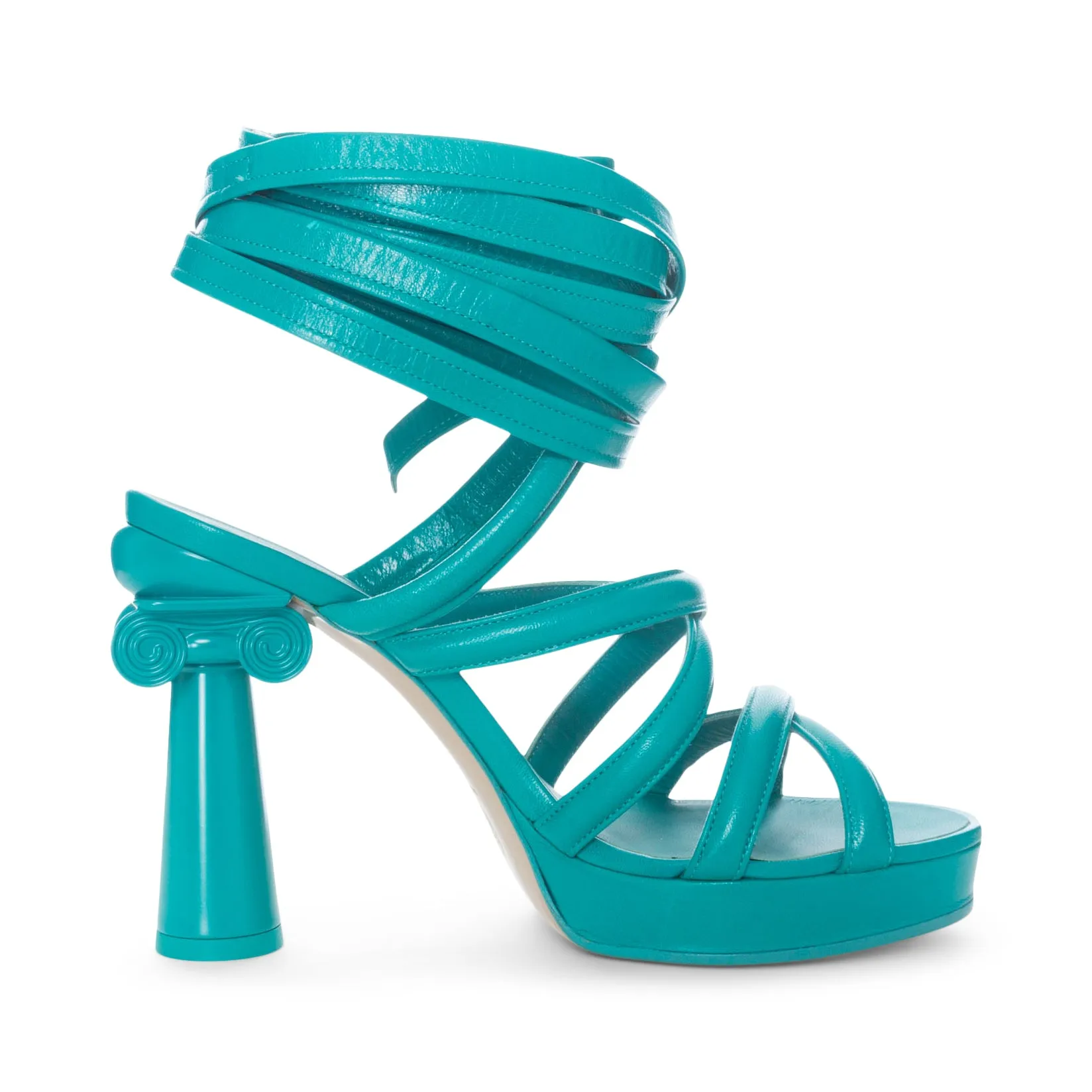 Turquoise Green Grecian Column Platform Wrap-Up Sandals