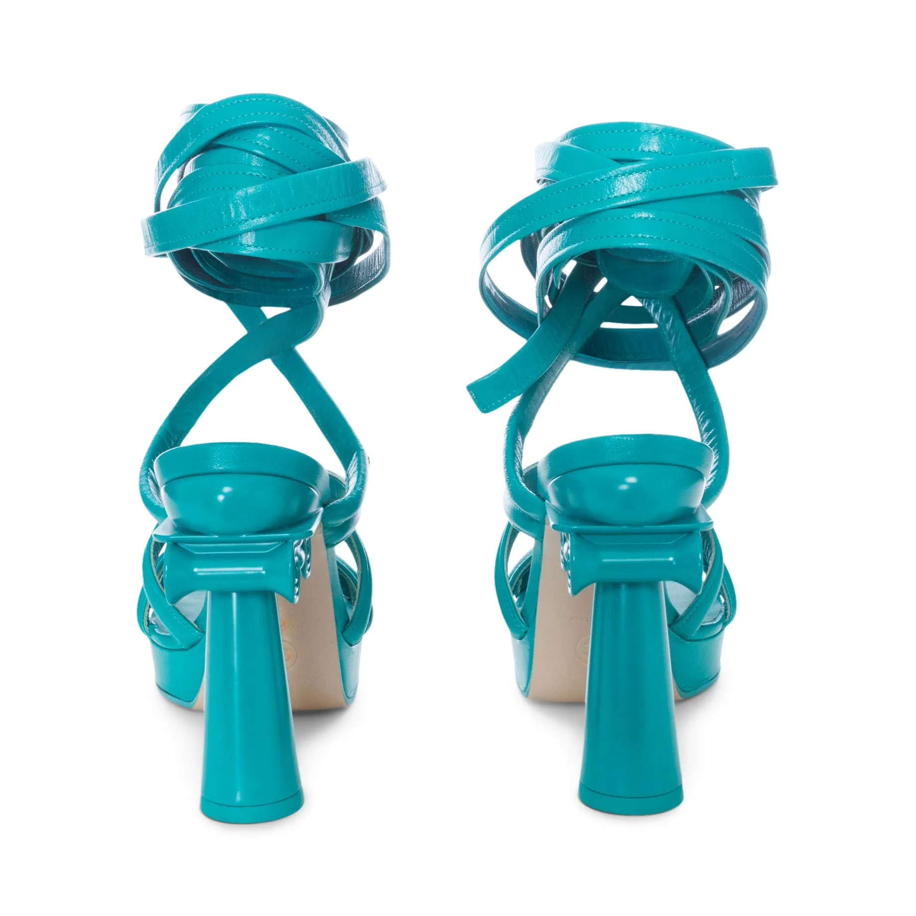 Turquoise Green Grecian Column Platform Wrap-Up Sandals