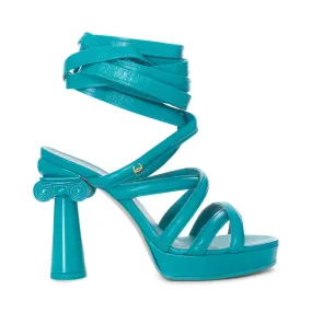 Turquoise Green Grecian Column Platform Wrap-Up Sandals