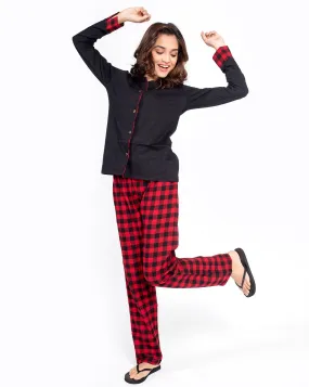 Ventra Women Red Checks Nightwear