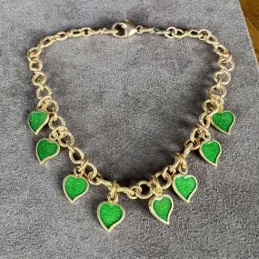 Vintage Green Enamel Heart Charm Bracelet