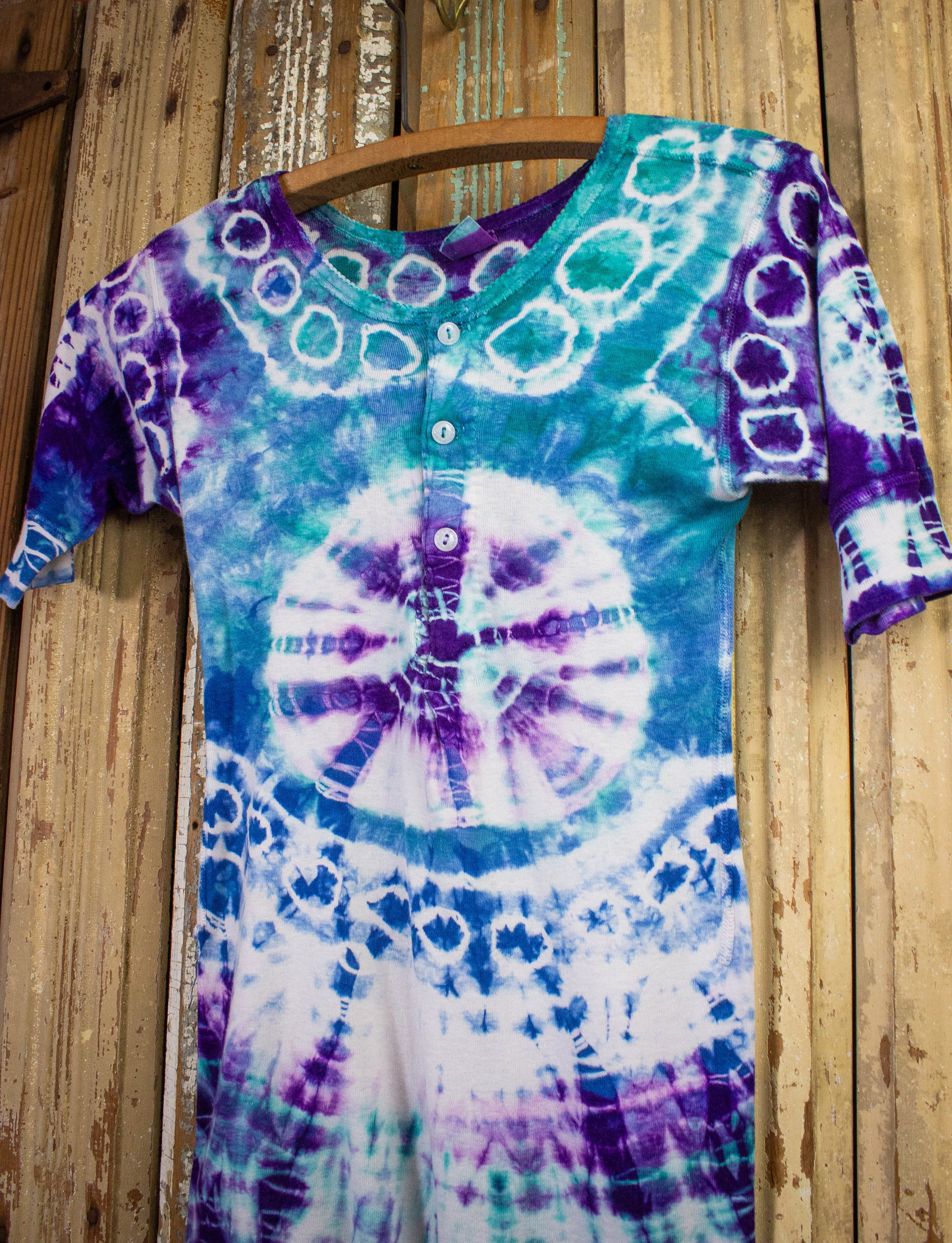 Vintage Mihitabel Tie Dye Henley T Shirt 60s Blue, Purple, and White XS