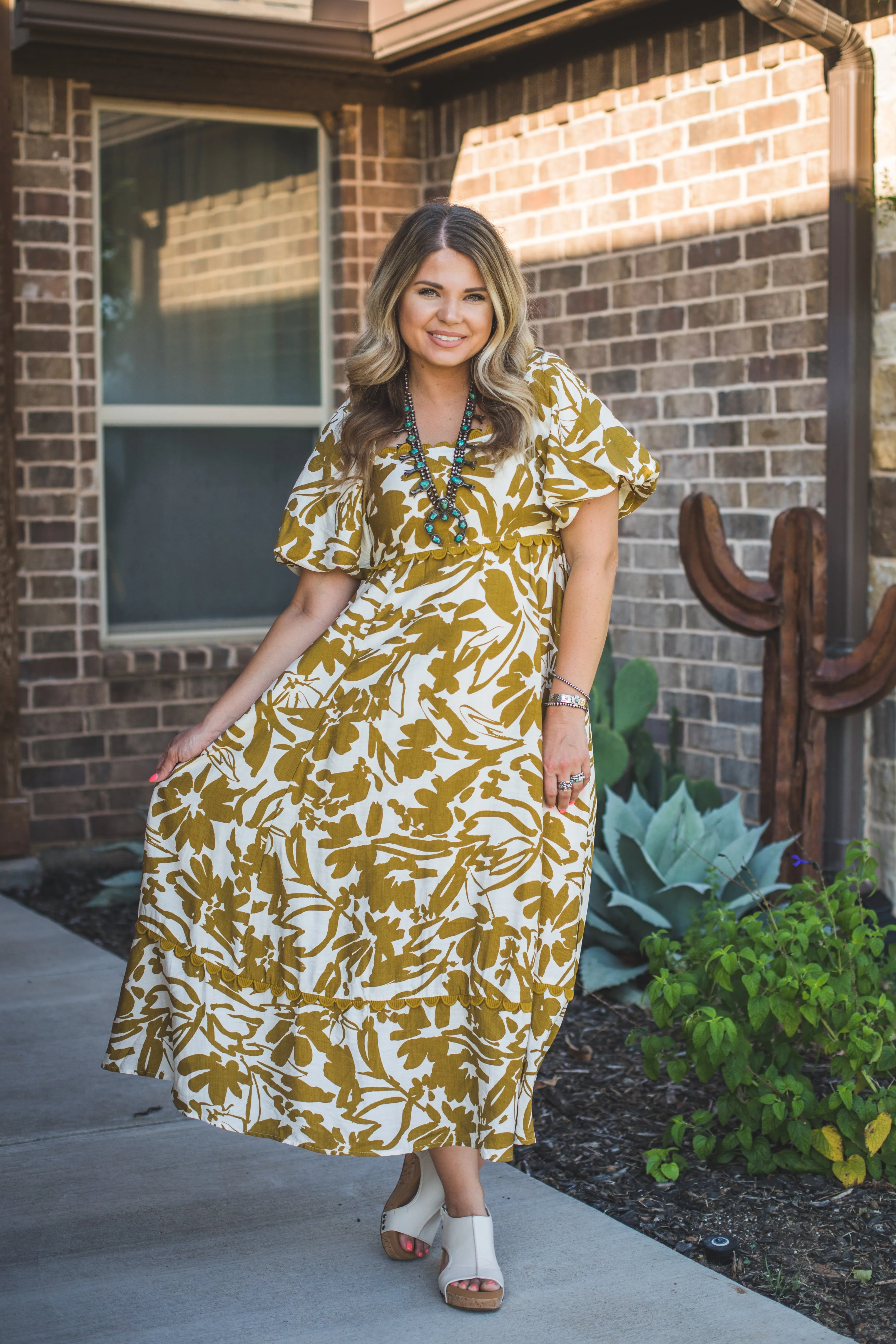 White and Dijon Maxi Dress