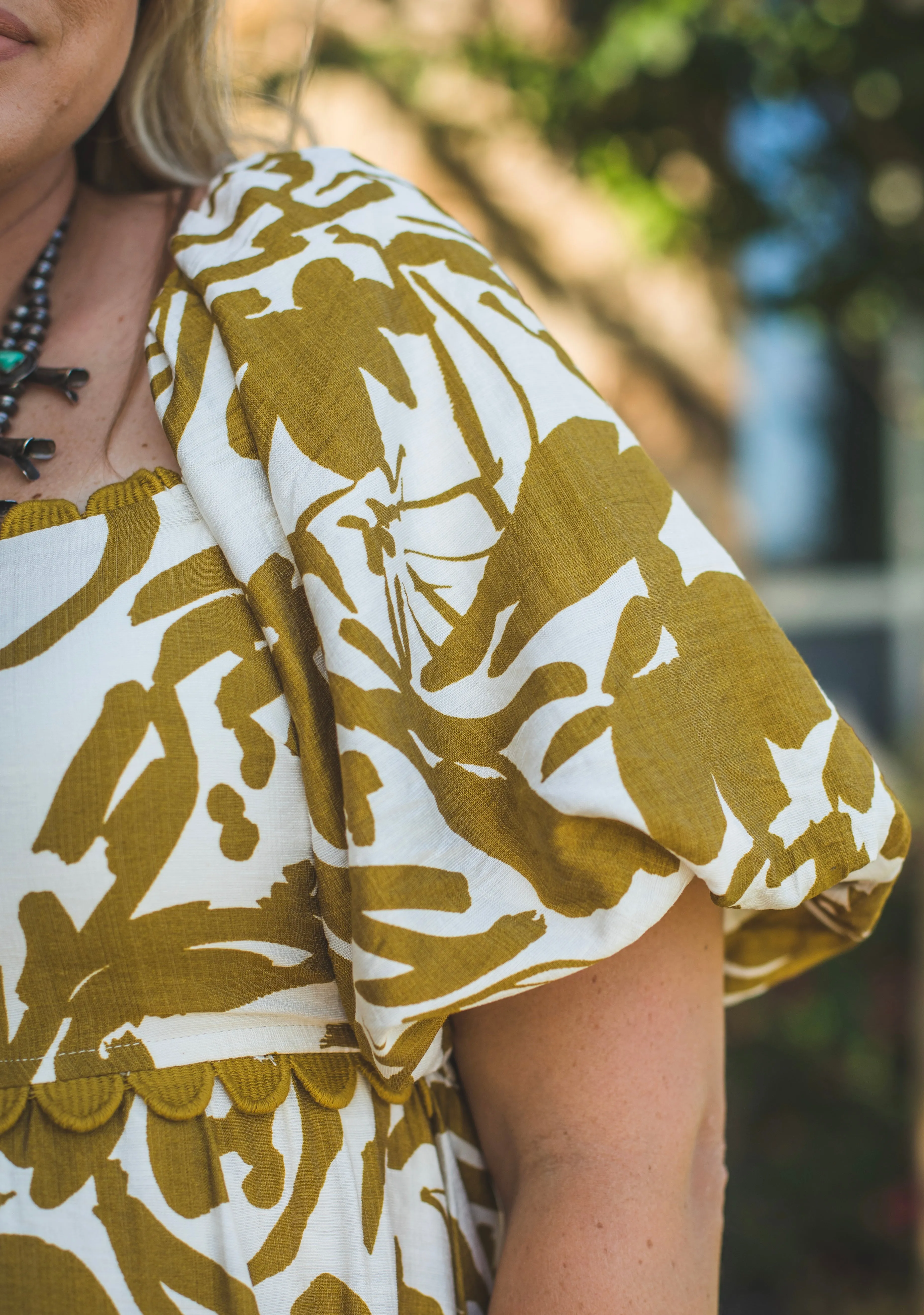 White and Dijon Maxi Dress