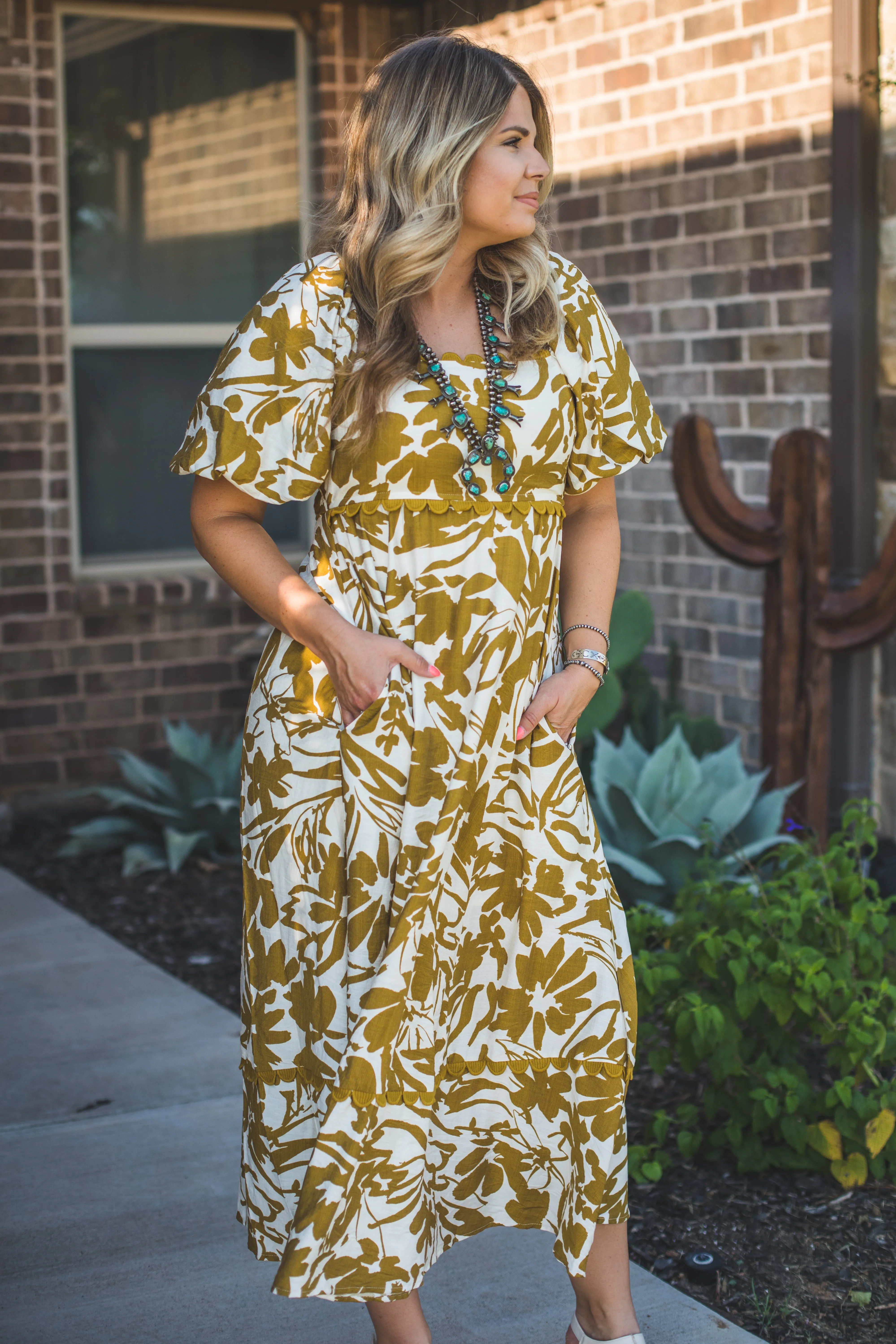 White and Dijon Maxi Dress