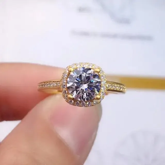 White or Yellow Gold Plated Halo Moissanite Ring 1ct Stone