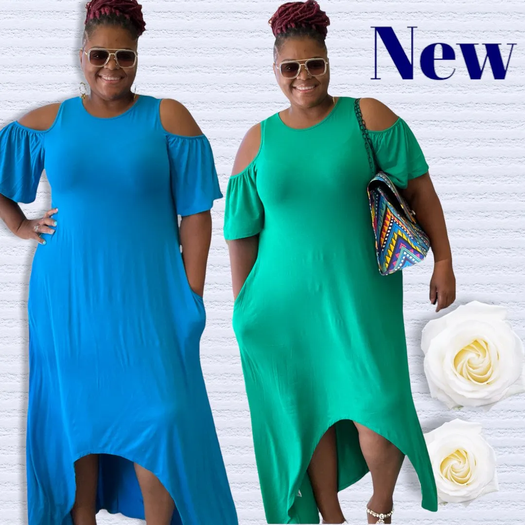 Women's Plus-Size Asymmetric Cut Out Shoulder Maxi Dress