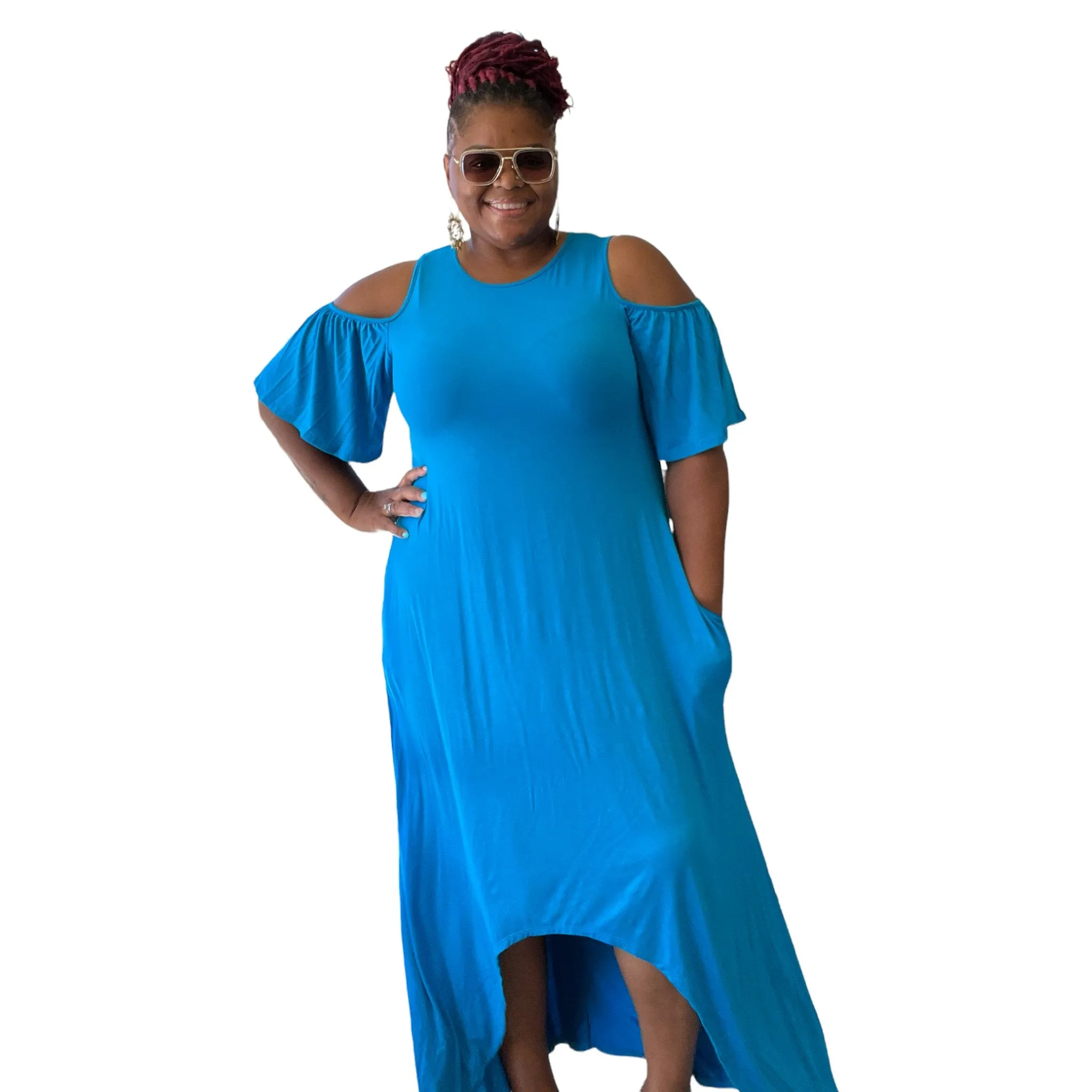 Women's Plus-Size Asymmetric Cut Out Shoulder Maxi Dress