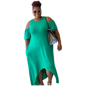 Women's Plus-Size Asymmetric Cut Out Shoulder Maxi Dress