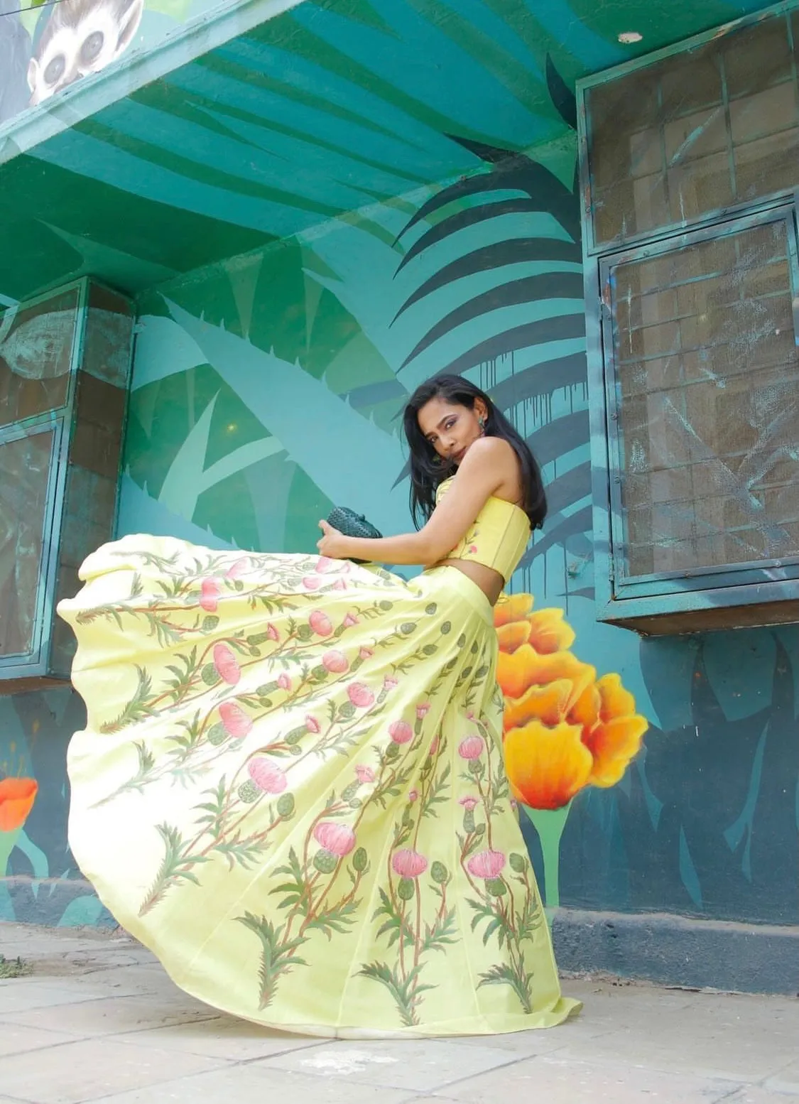 Yellow corset lehenga set